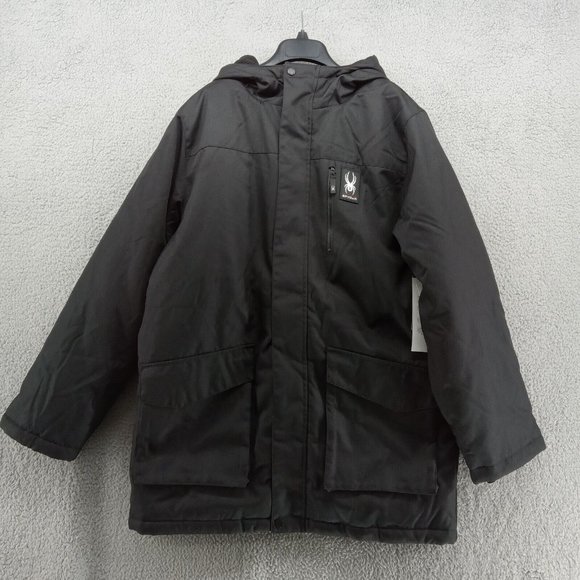 Spyder Coat Mens Large Black Parka Hooded Waterproof Fleece Lined‎ HydroWeb